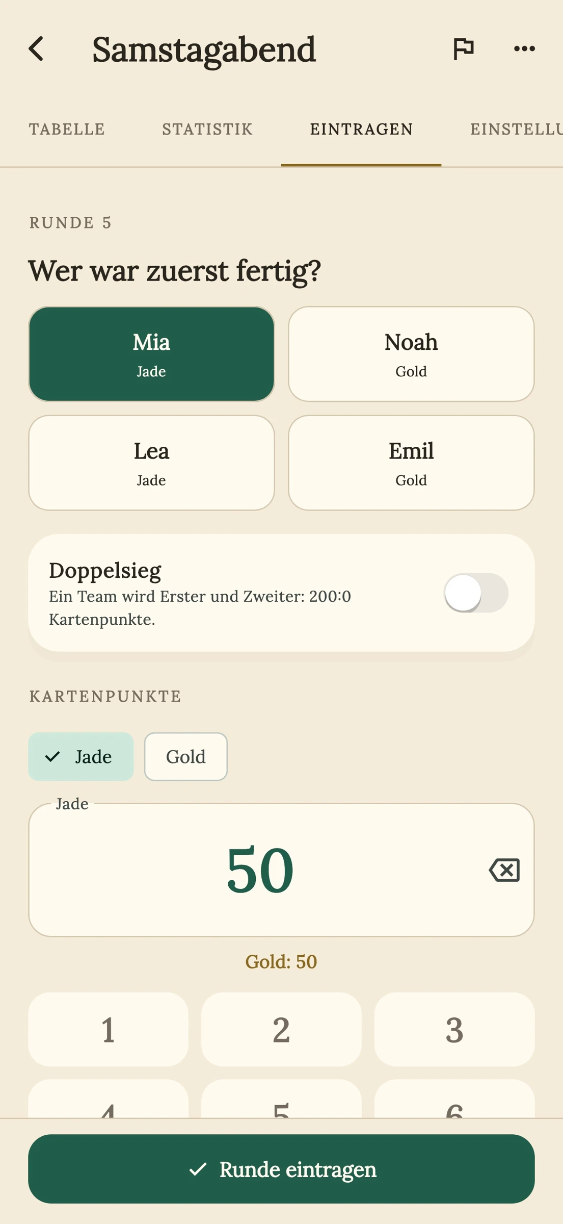 Rundeneingabe und Wertungsvorschau