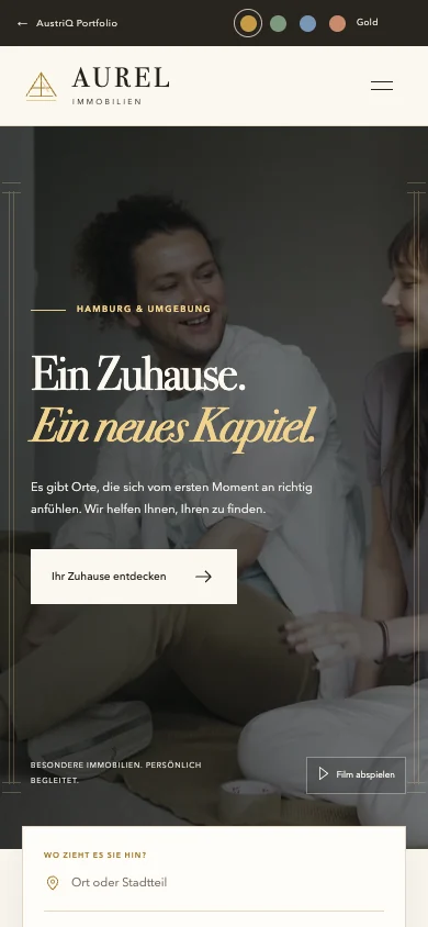 Handy: Markenauftritt und Suche im schmalen Layout.