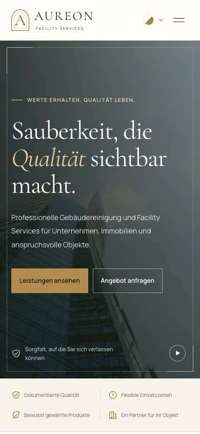 Handy: Service-Auftritt mit kompaktem Menü und Angebots-CTA.