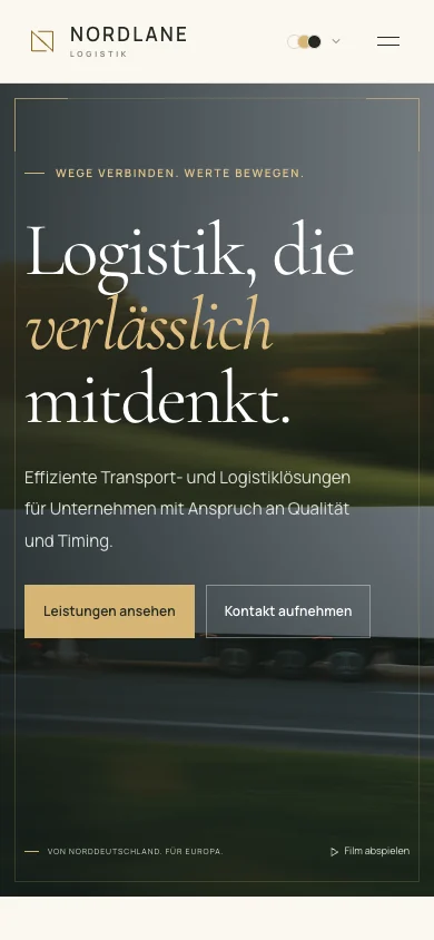 Handy: Logistikauftritt und klare Wege zu Leistungen und Anfrage.