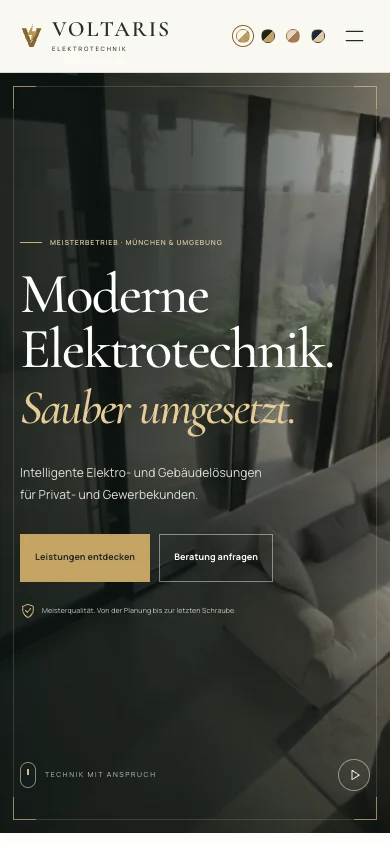 Handy: responsiver Elektro-Auftritt mit kompakter Navigation.